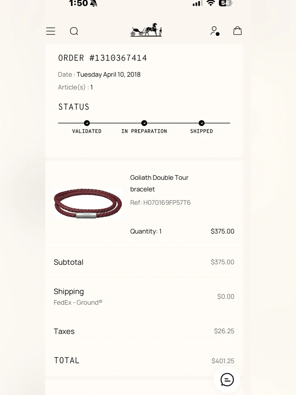 Hermes mens Goliath double tour bracelet